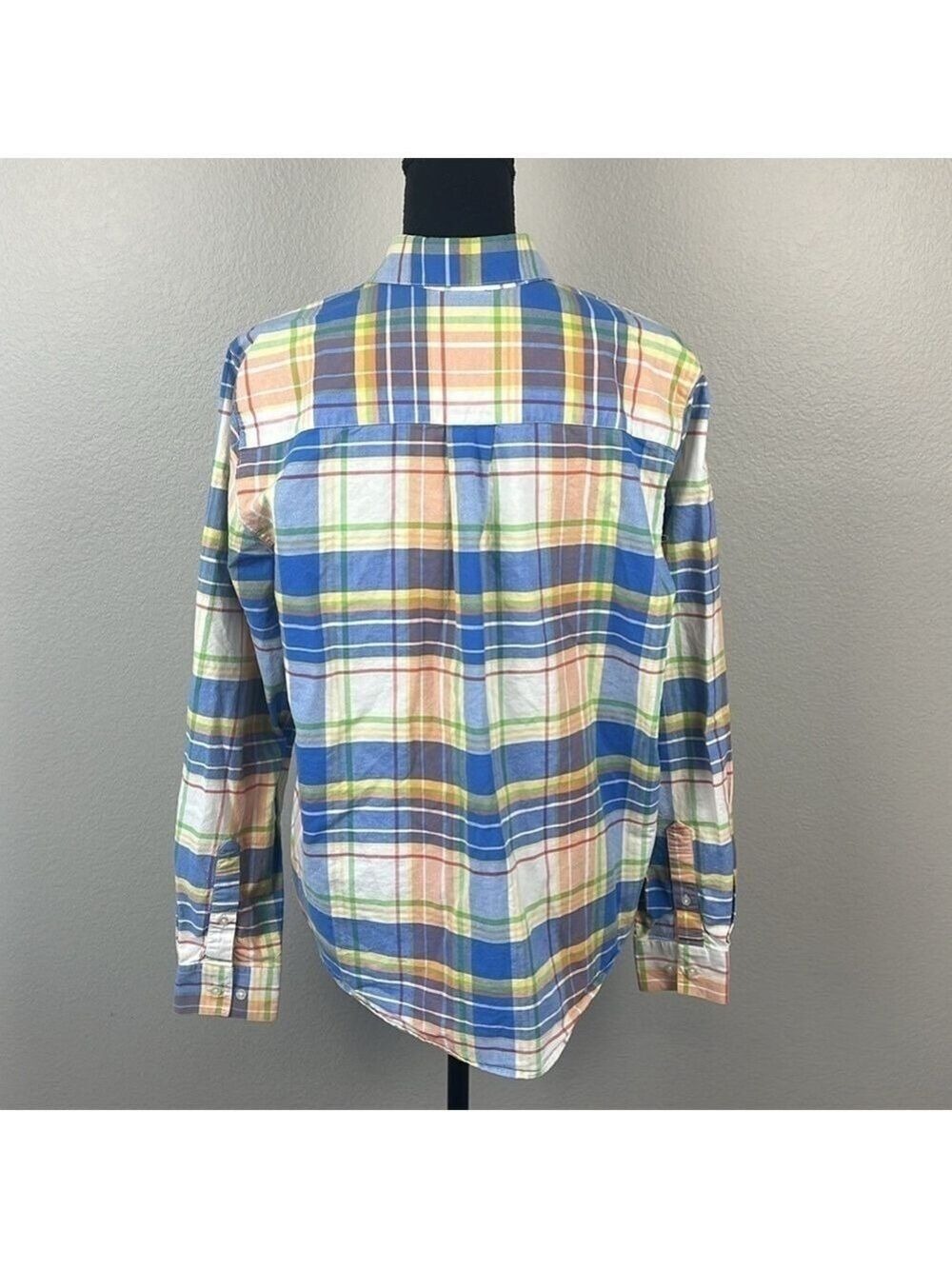 Rockies Cotton Shirt Button-Down Yellow/Blue Plaid Long Sleeve Rounded Hem Top - Picture 4 of 12